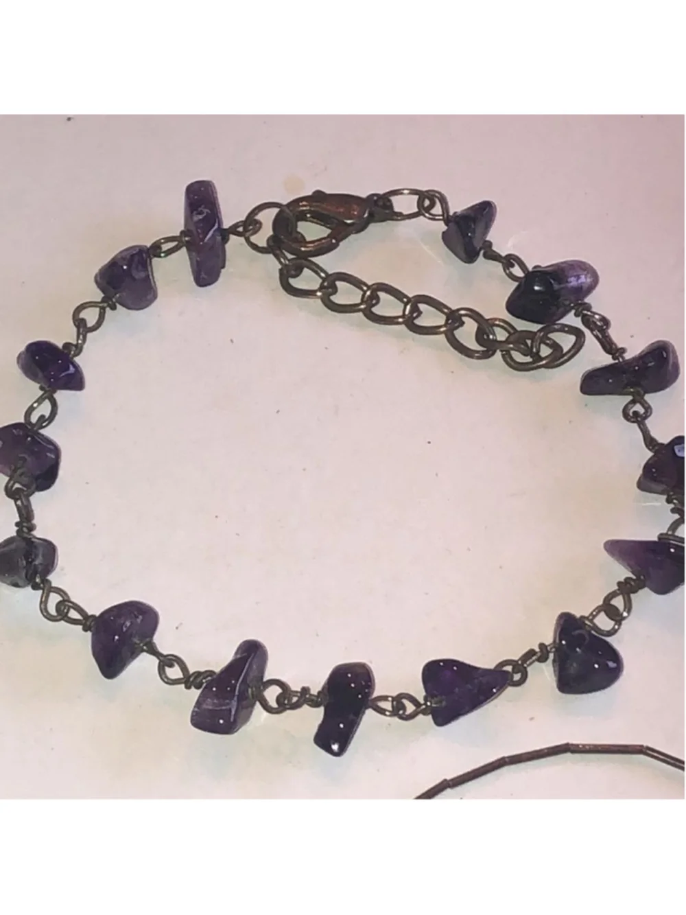 925 Sterling Silver & Crystal Beaded & Purple Semi Precious Stone Bracelet